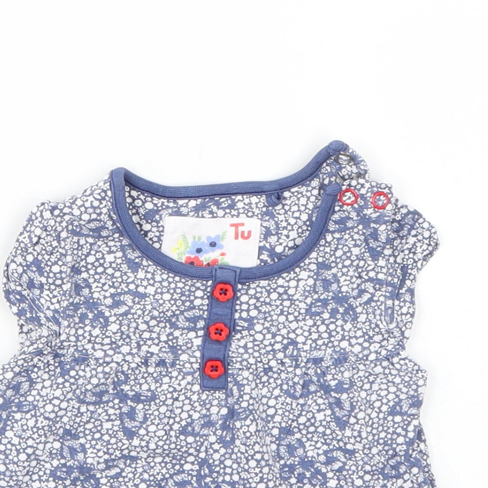 TU Girls White Floral  Basic T-Shirt Size 3-6 Months