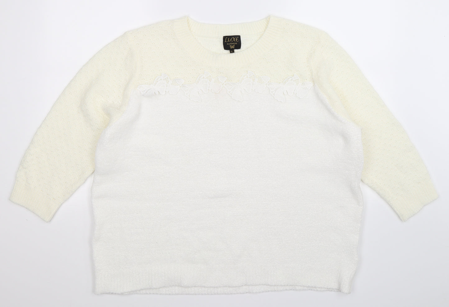 Luxe Womens White  Knit Pullover Jumper Size XL