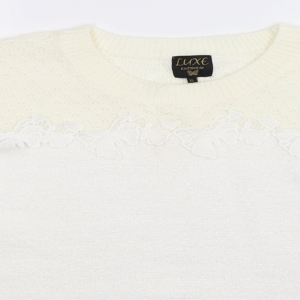 Luxe Womens White  Knit Pullover Jumper Size XL