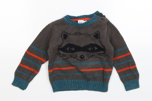 Front view of Mini Club boys’ grey knit jumper, size 9-12, months