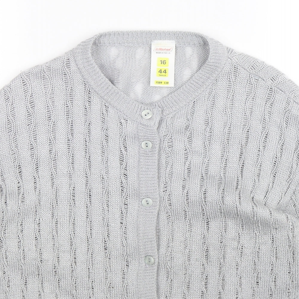 St Michael Womens Grey  Knit Cardigan Jumper Size 16
