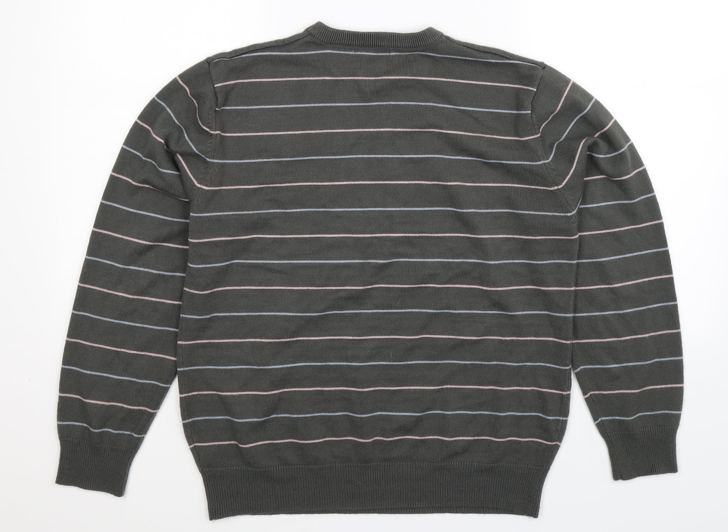 Cedar Wood State Mens Grey Striped Knit Pullover Jumper Size S