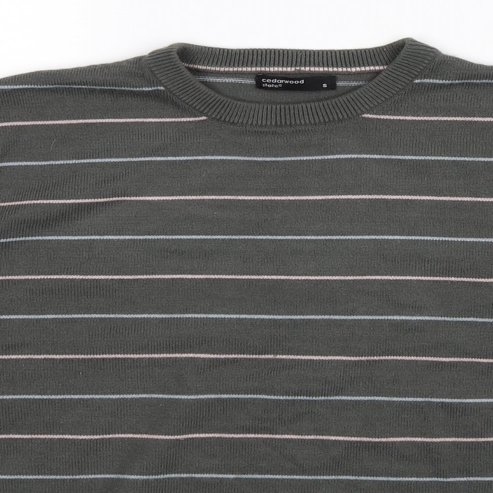 Cedar Wood State Mens Grey Striped Knit Pullover Jumper Size S