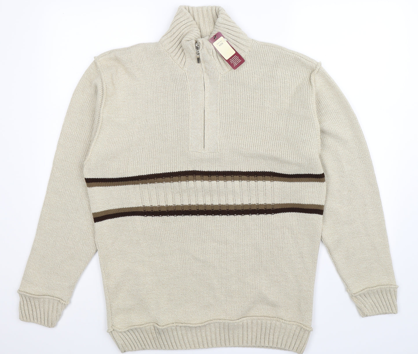 Carabou Mens Beige Striped Knit Pullover Jumper Size S