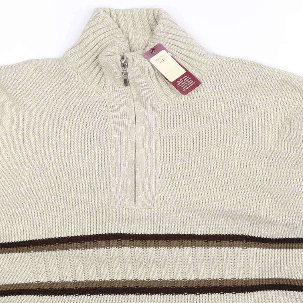 Carabou Mens Beige Striped Knit Pullover Jumper Size S