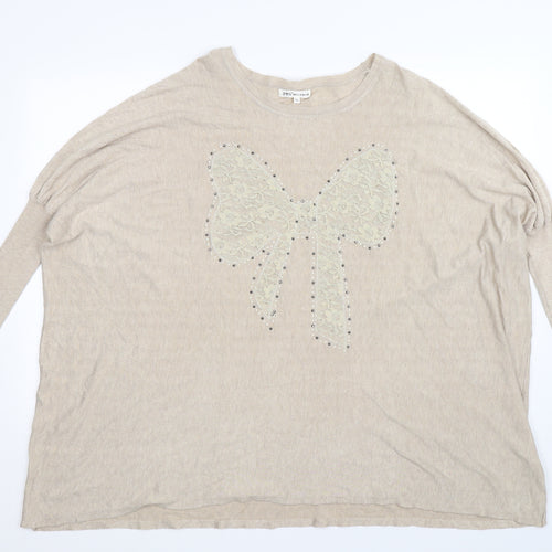 Millennium Womens Beige  Knit Pullover Jumper One Size  - Oversized