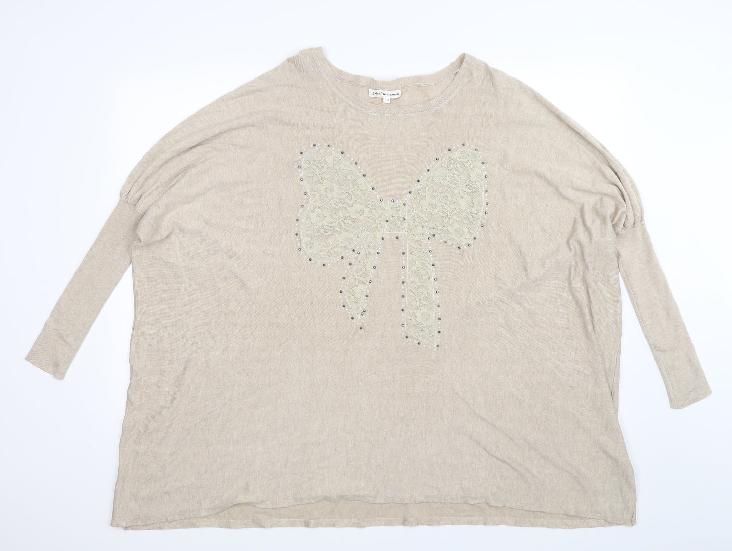 Millennium Womens Beige  Knit Pullover Jumper One Size  - Oversized