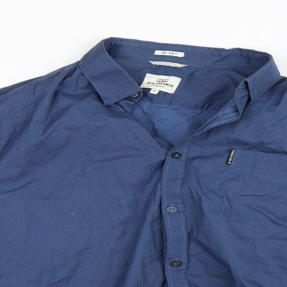 Ben Sherman Mens Blue Check   Button-Up Size XL