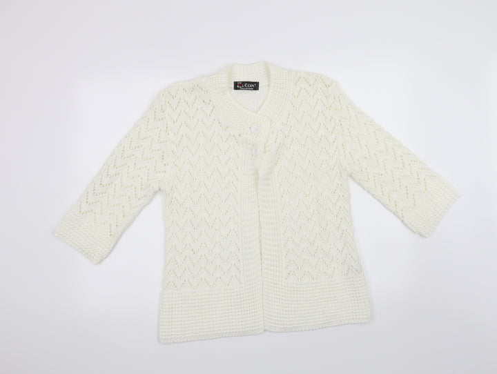 Elegant Collection Womens White Cardigan Jumper Size S