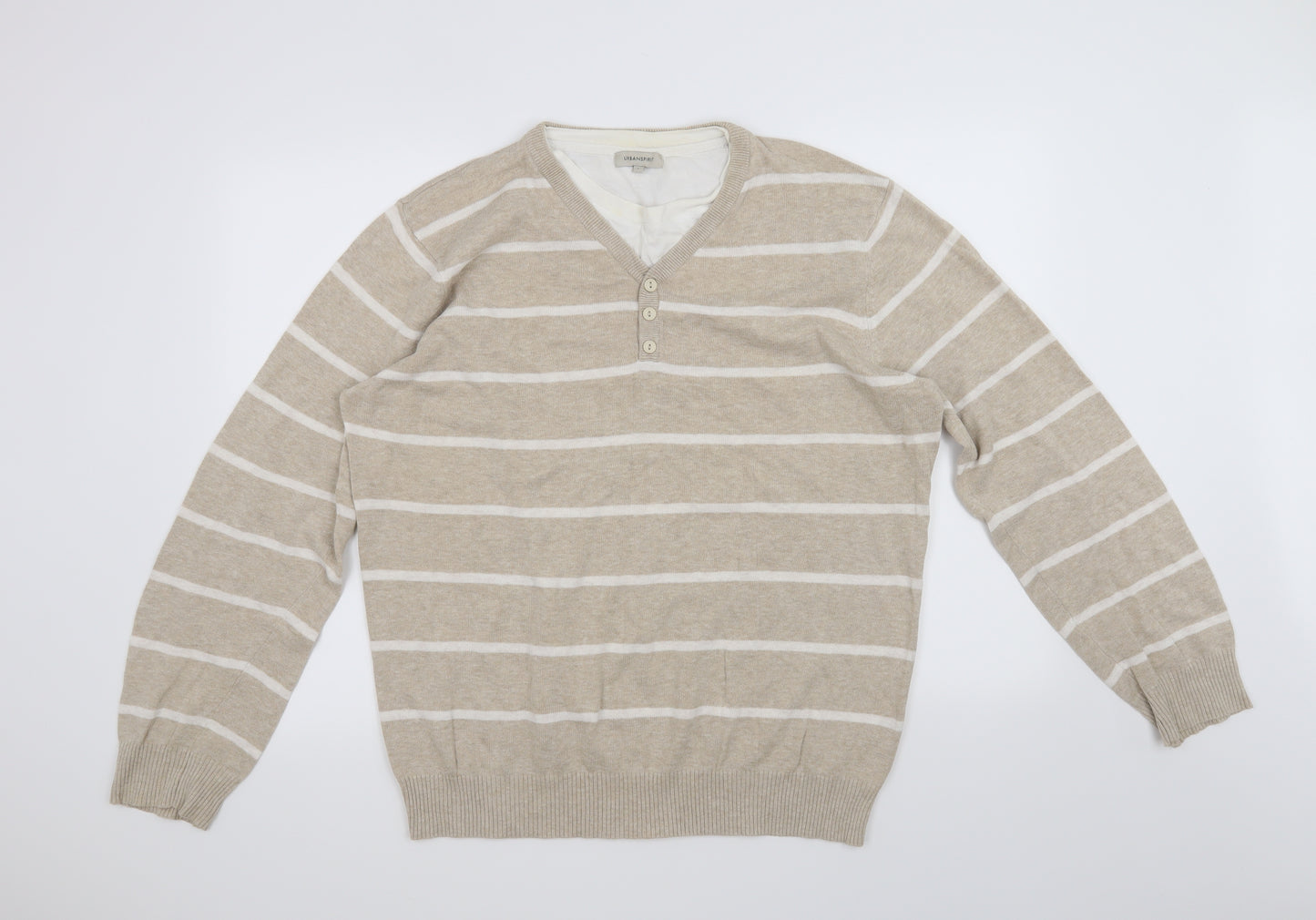 Urban Spirit Mens Beige Striped  Pullover Jumper Size L