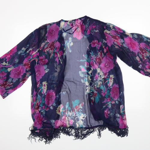 AX Paris Womens Blue Floral  Cardigan Jumper Size S