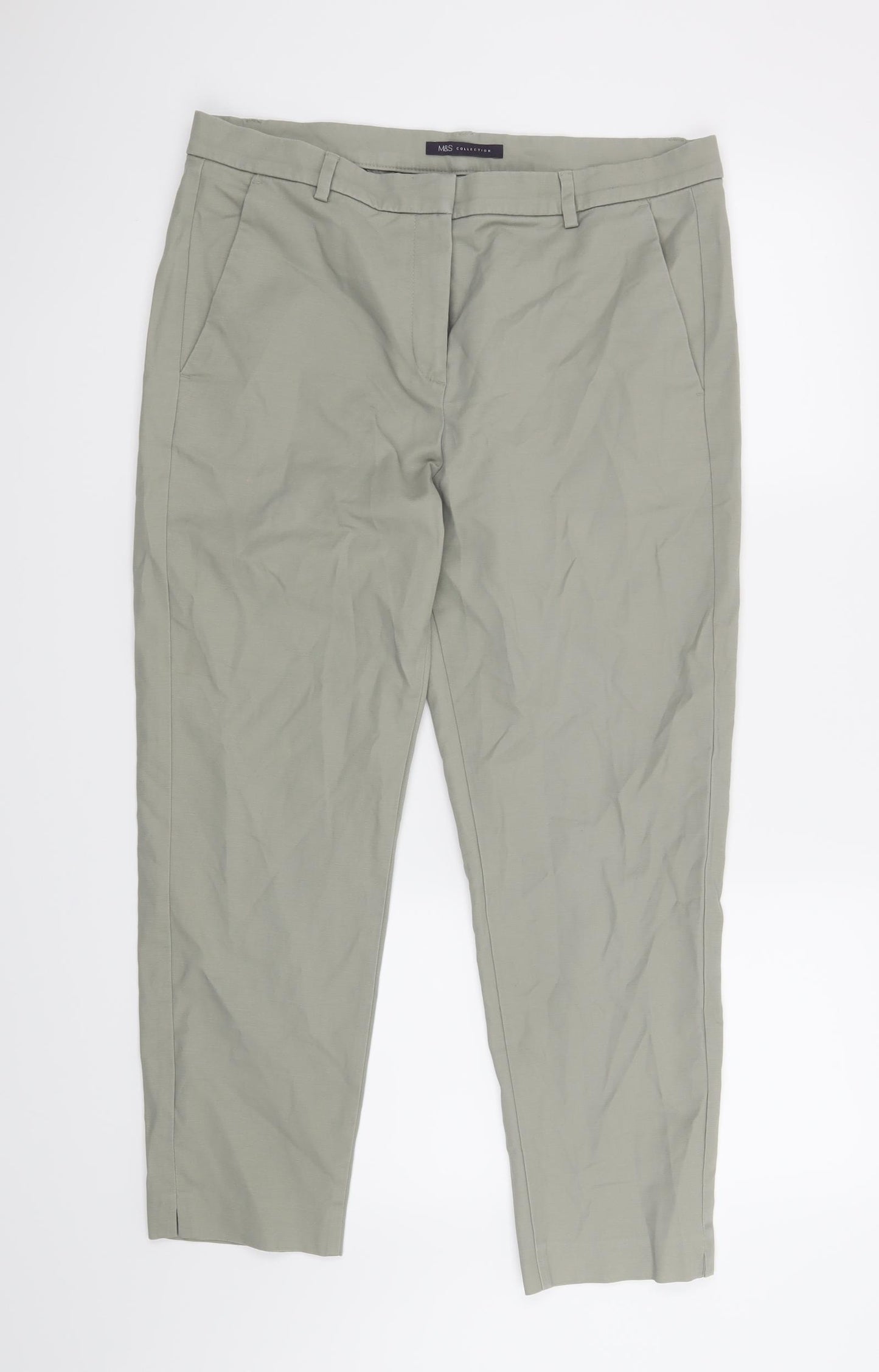 M&S Womens Green   Cropped Trousers Size 14 L25 in