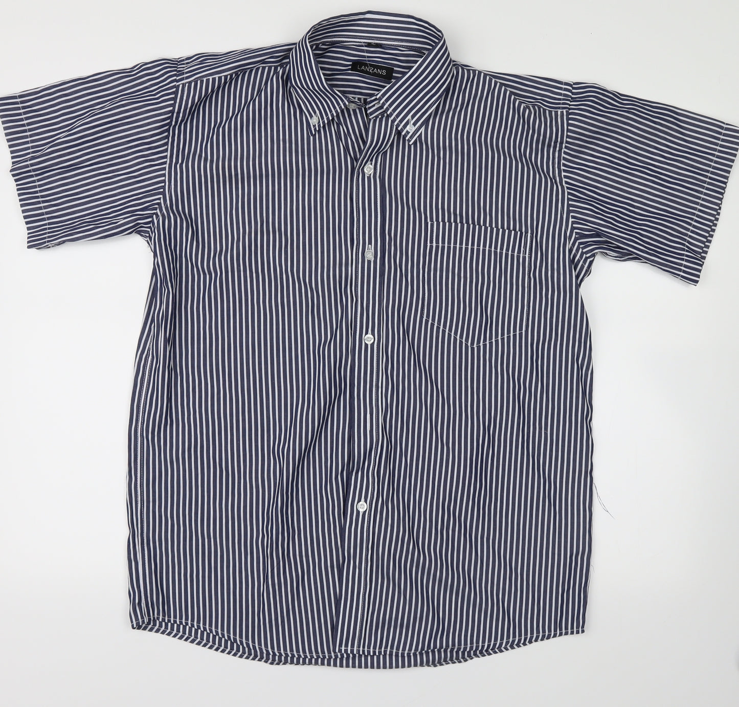 lanzans Mens Blue Striped   Button-Up Size 40