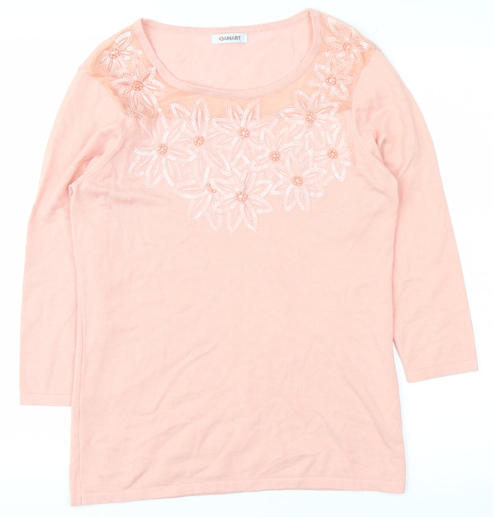 Damart Womens Pink Floral  Pullover Jumper Size 10