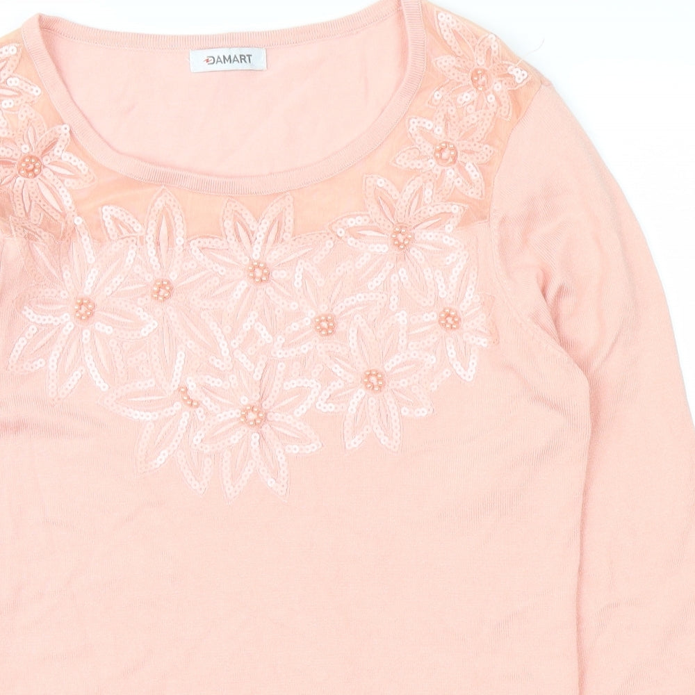 Damart Womens Pink Floral  Pullover Jumper Size 10