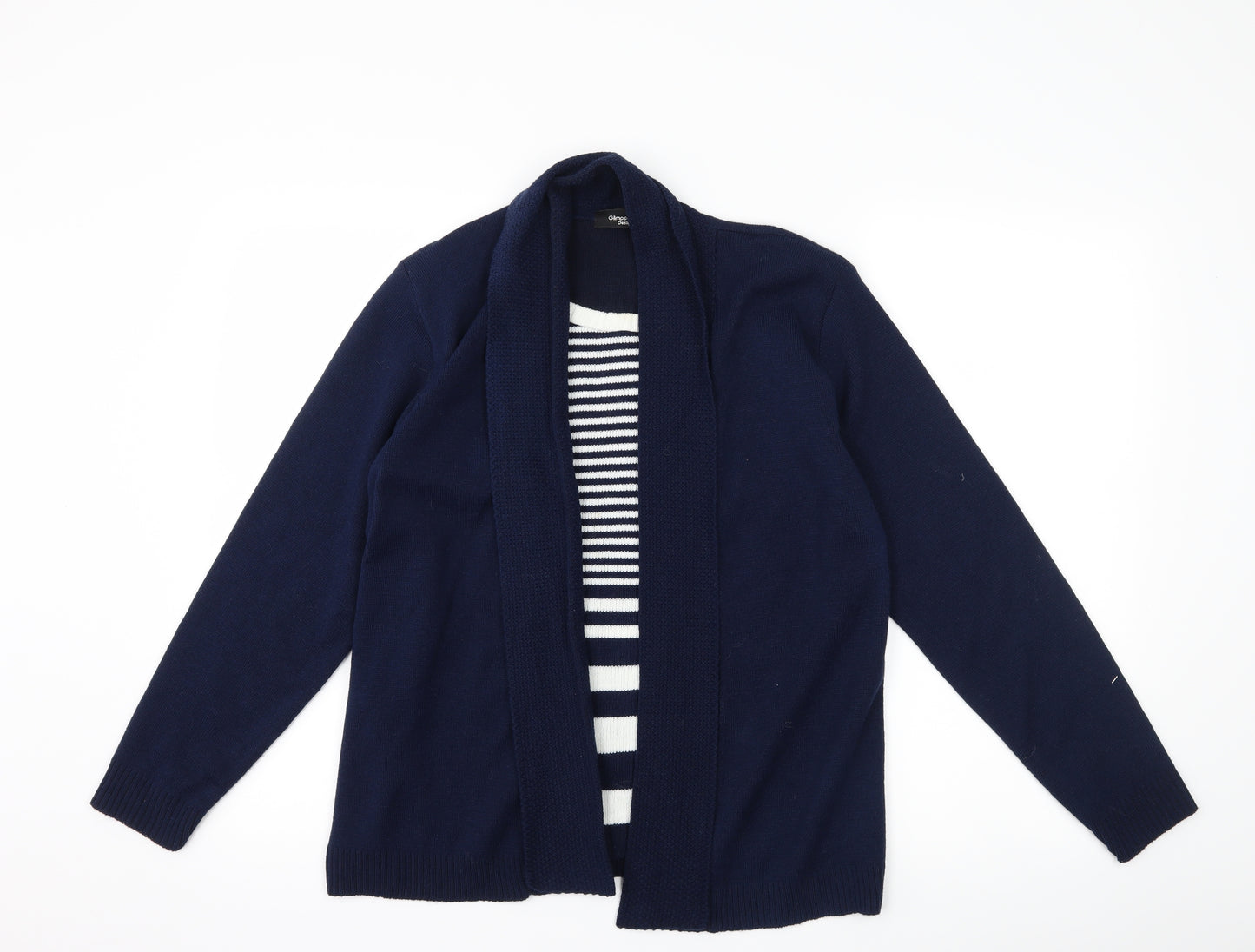 Glimpse Design Womens Blue Striped  Basic T-Shirt Size M  - top and cardigan in one