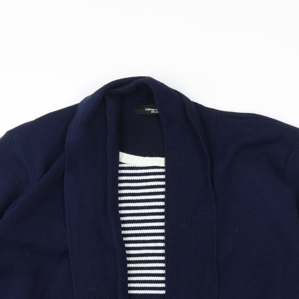 Glimpse Design Womens Blue Striped  Basic T-Shirt Size M  - top and cardigan in one