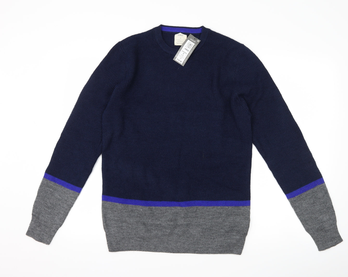 Marks and Spencer Mens Blue Striped  Pullover Jumper Size M