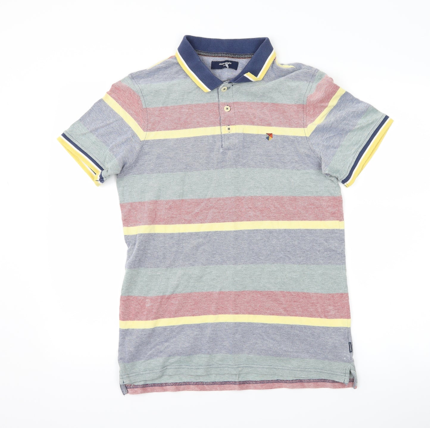 JACK & JONES Mens Blue Striped   Polo Size L