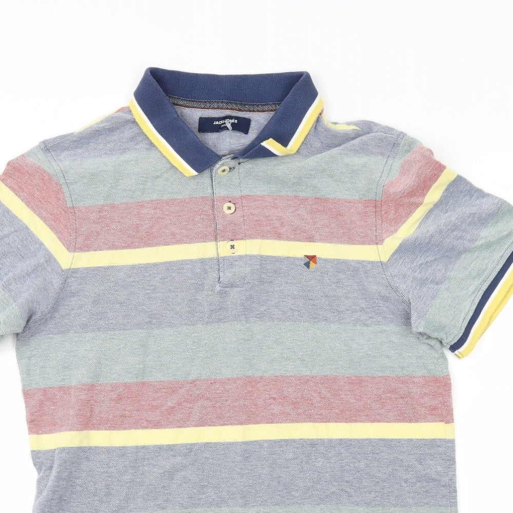 JACK & JONES Mens Blue Striped   Polo Size L