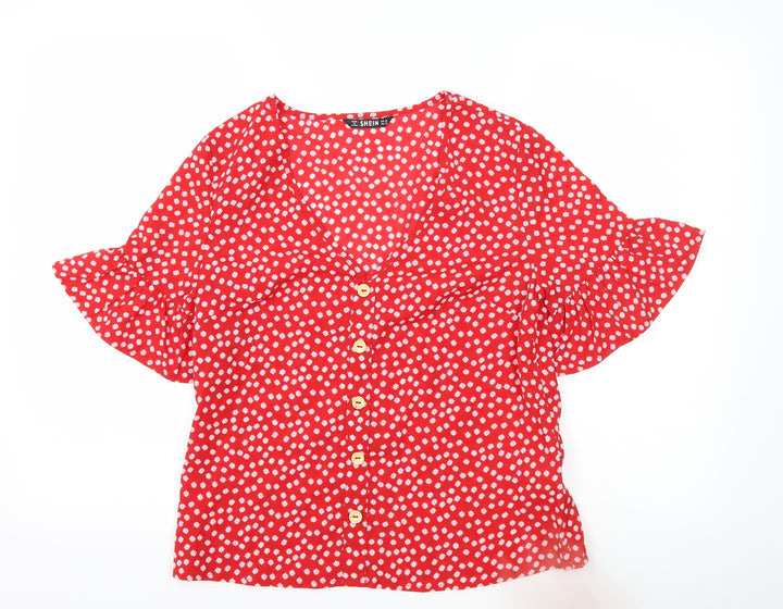 SheIn Womens Red Floral  Basic Blouse Size XS