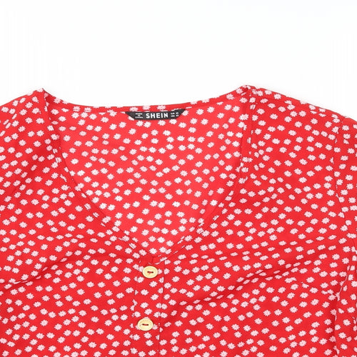 SheIn Womens Red Floral  Basic Blouse Size XS