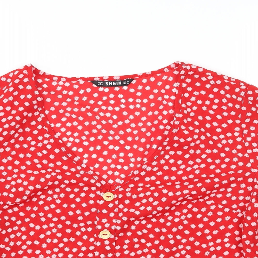 SheIn Womens Red Floral  Basic Blouse Size XS
