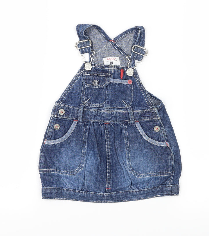 Gap Girls Blue Denim Pinafore/Dungaree Dress Size 3-6 Months