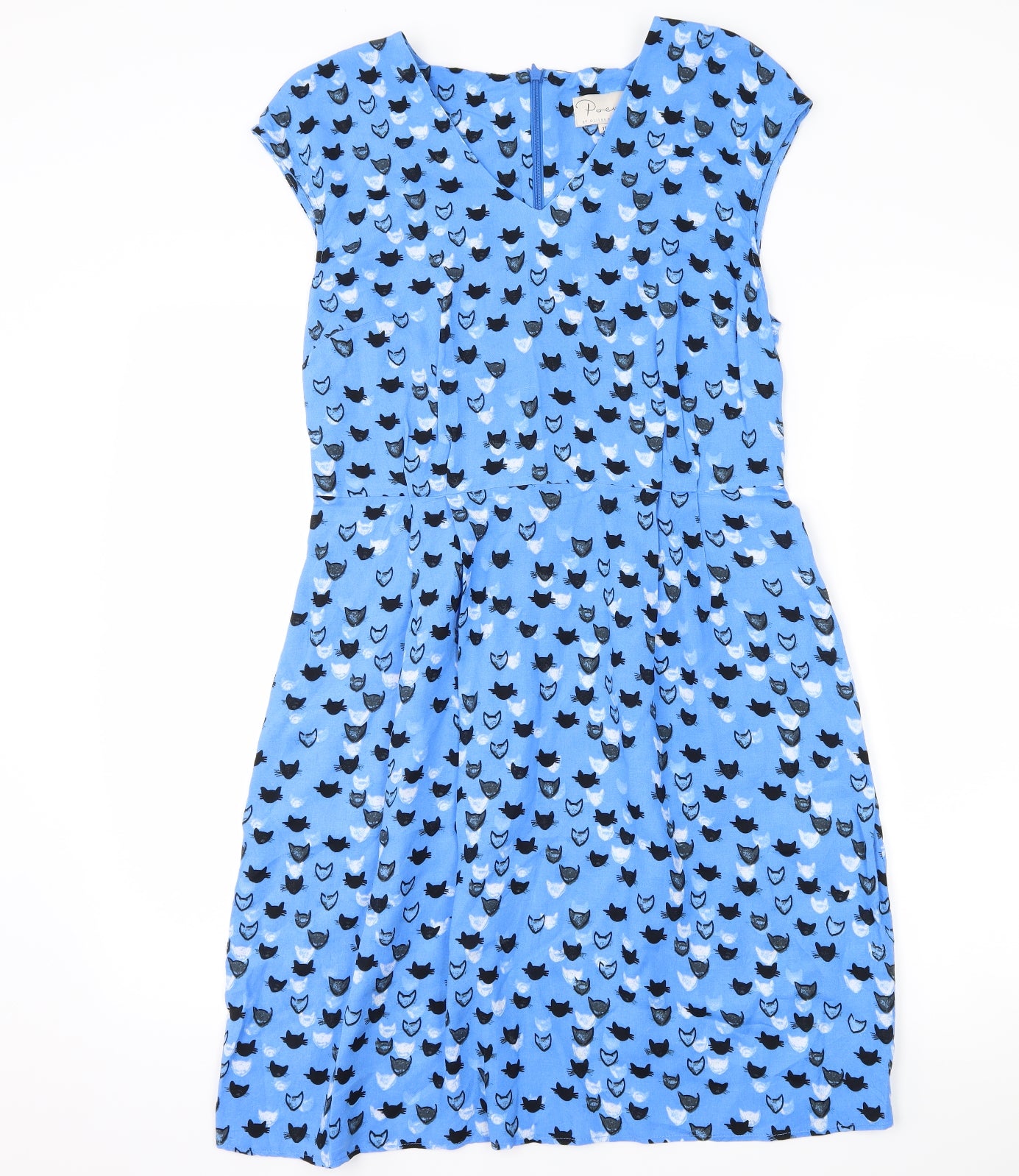 poem by oliver bonas Womens Blue   Shift  Size 10  - Cat Print
