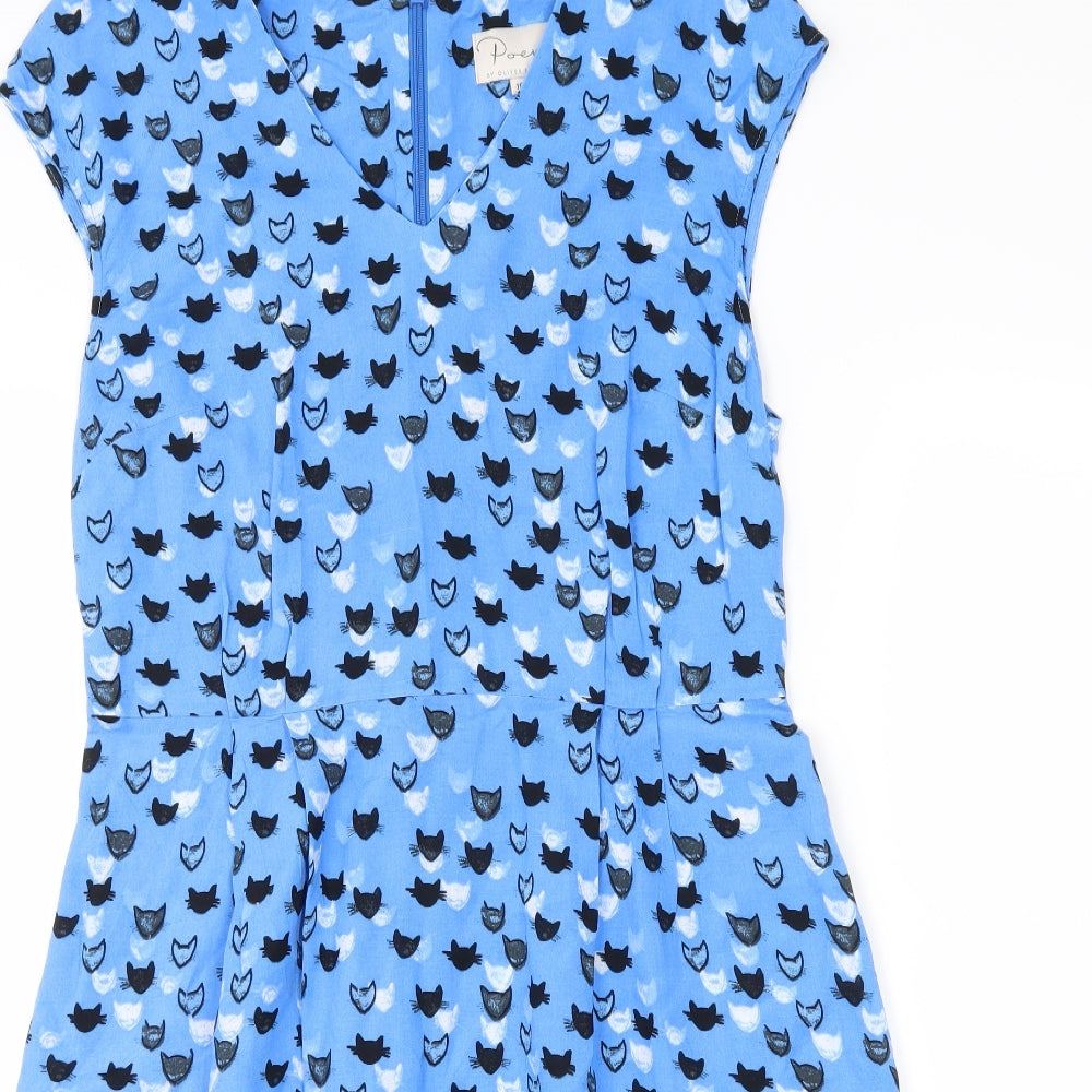 poem by oliver bonas Womens Blue   Shift  Size 10  - Cat Print