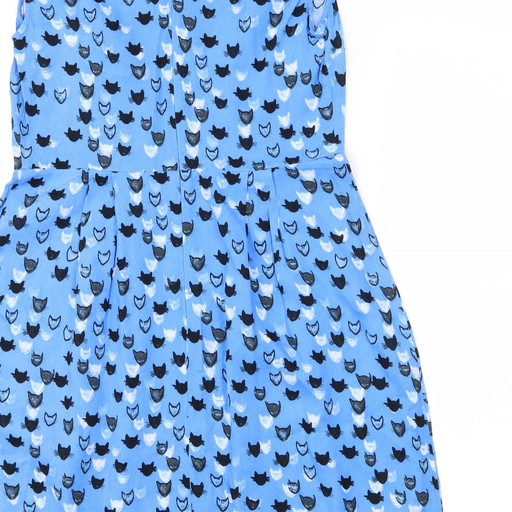 poem by oliver bonas Womens Blue   Shift  Size 10  - Cat Print
