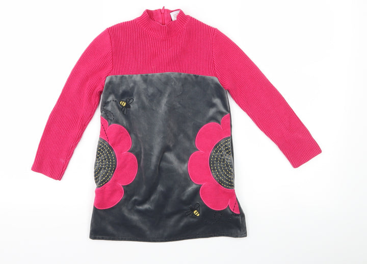 Nula Bug Girls Grey Floral Jumper Dress Size 3-4 Years