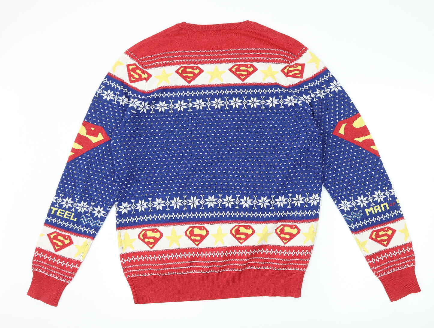 F&F Mens Blue Geometric  Pullover Jumper Size L  - Superman