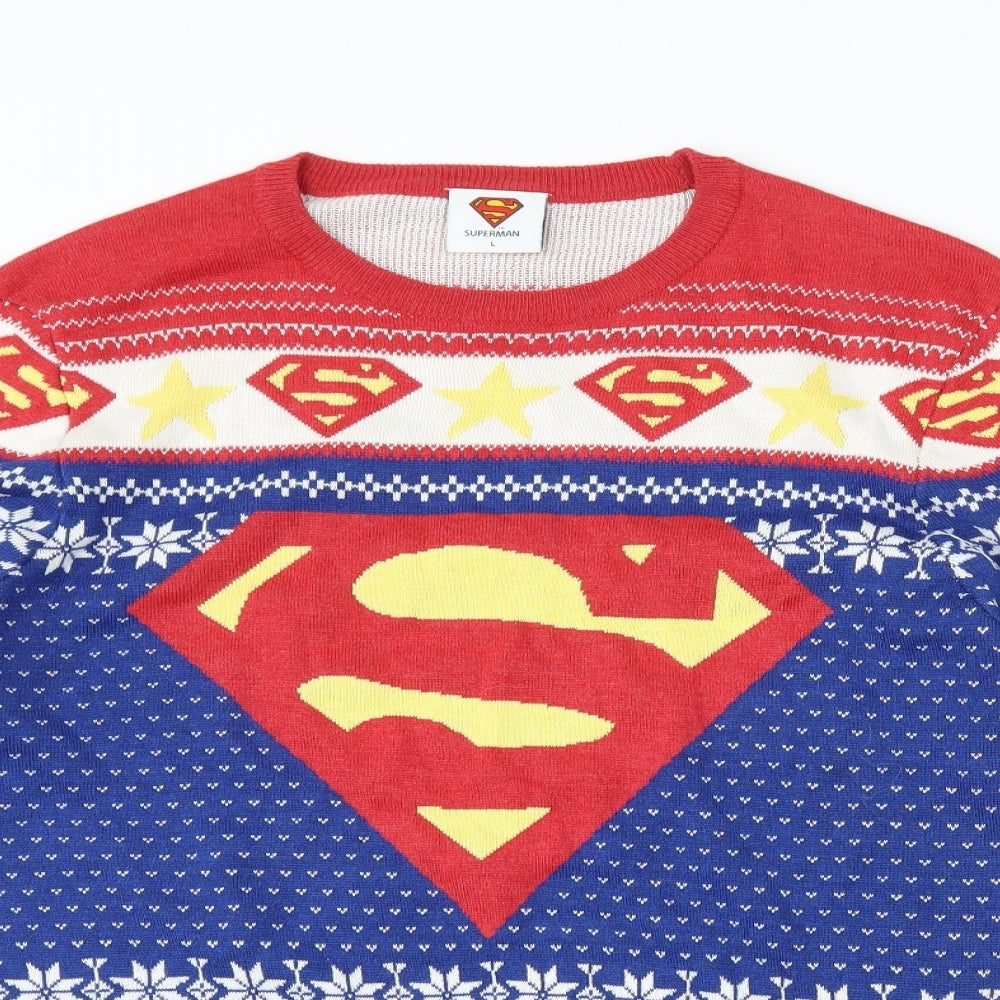 F&F Mens Blue Geometric  Pullover Jumper Size L  - Superman