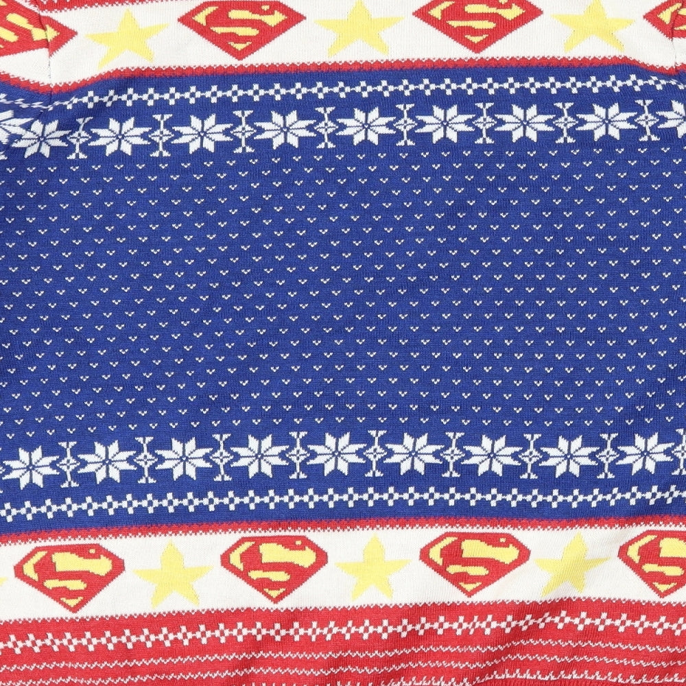 F&F Mens Blue Geometric  Pullover Jumper Size L  - Superman