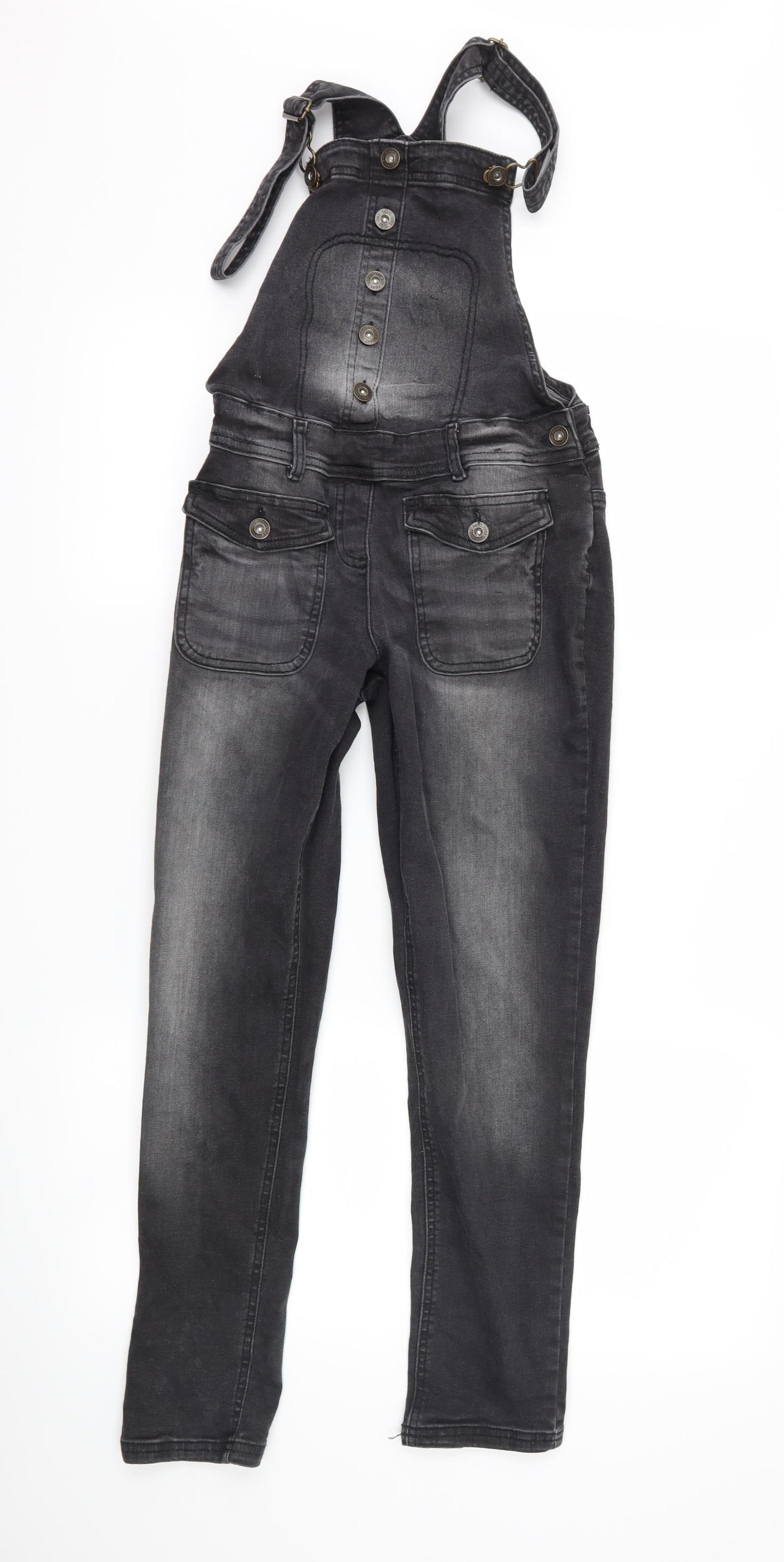NEXT Girls Grey  Denim Dungaree One-Piece Size 12 Years