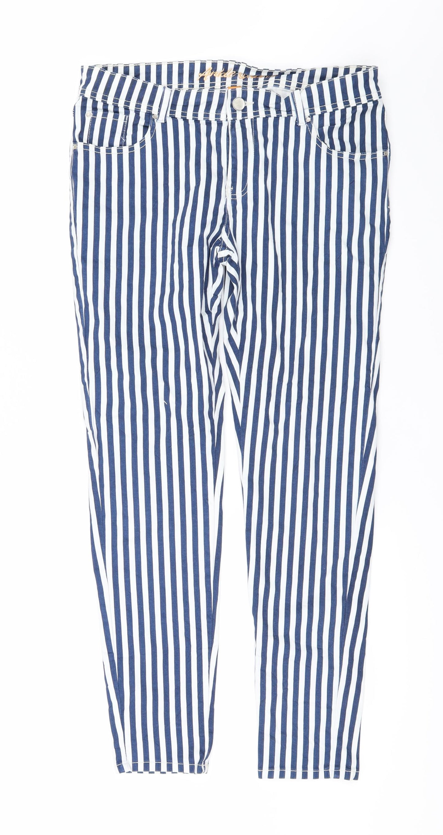 DenimCo Womens White Striped  Straight Jeans Size 14 L28 in