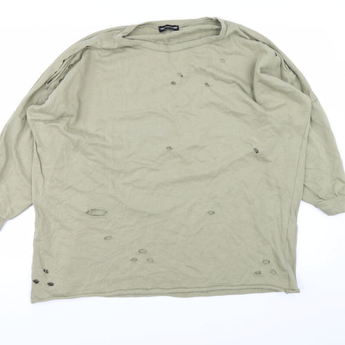 PRETTYLITTLETHING Womens Green   Basic T-Shirt Size 8  - ripped details