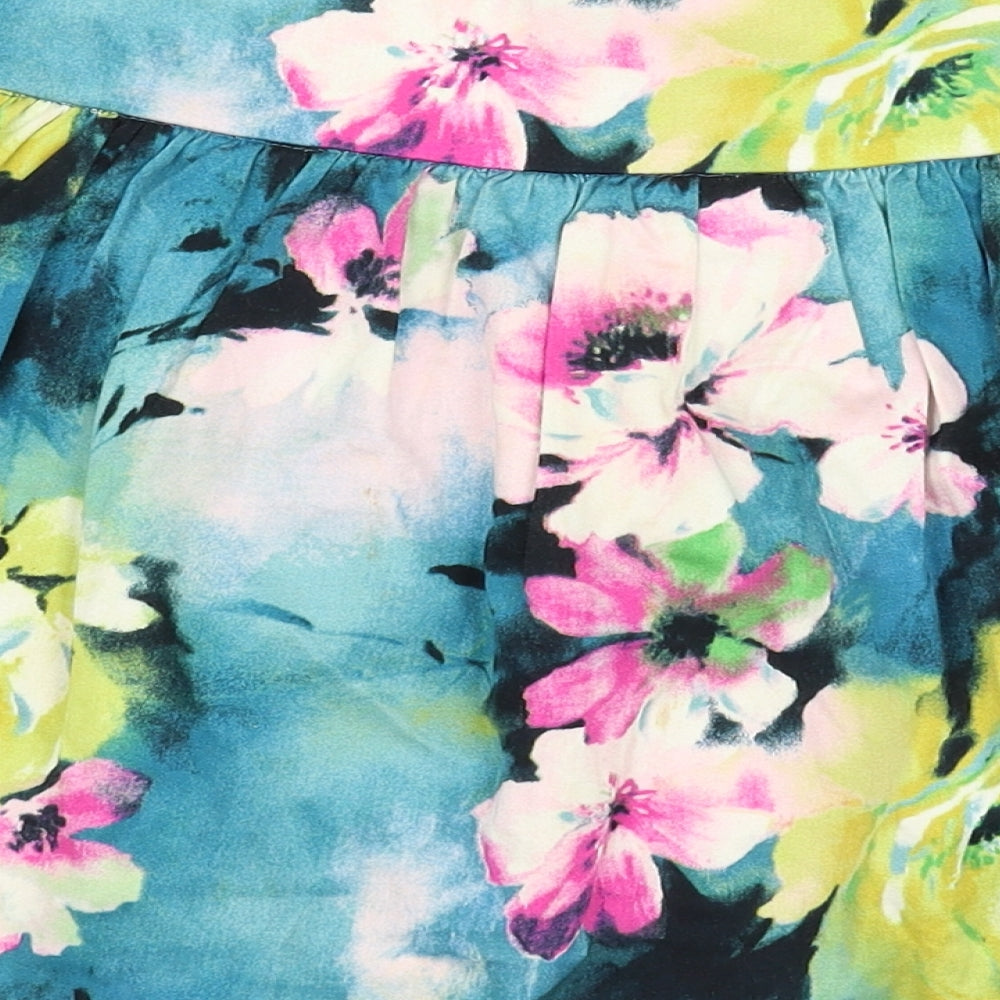 Lux Womens Blue Floral  Skater Skirt Size S