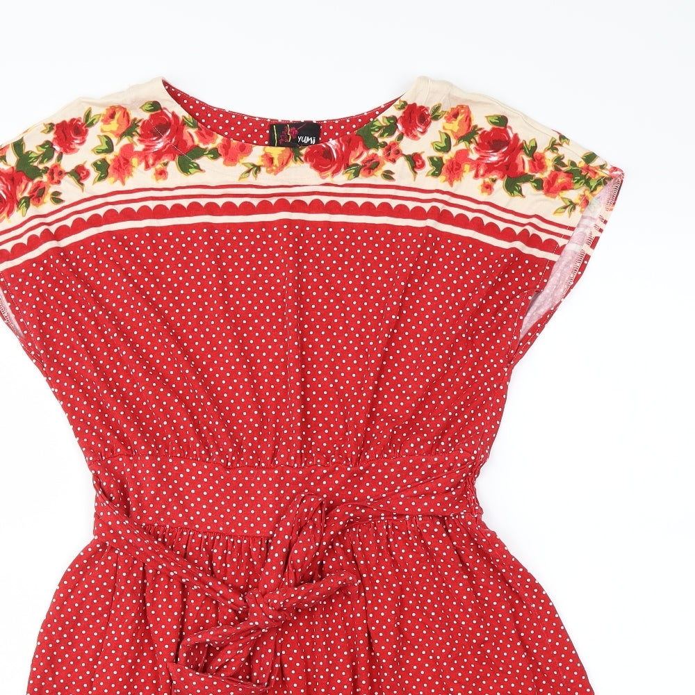 Yumi Womens Red Polka Dot  Shift  Size 8