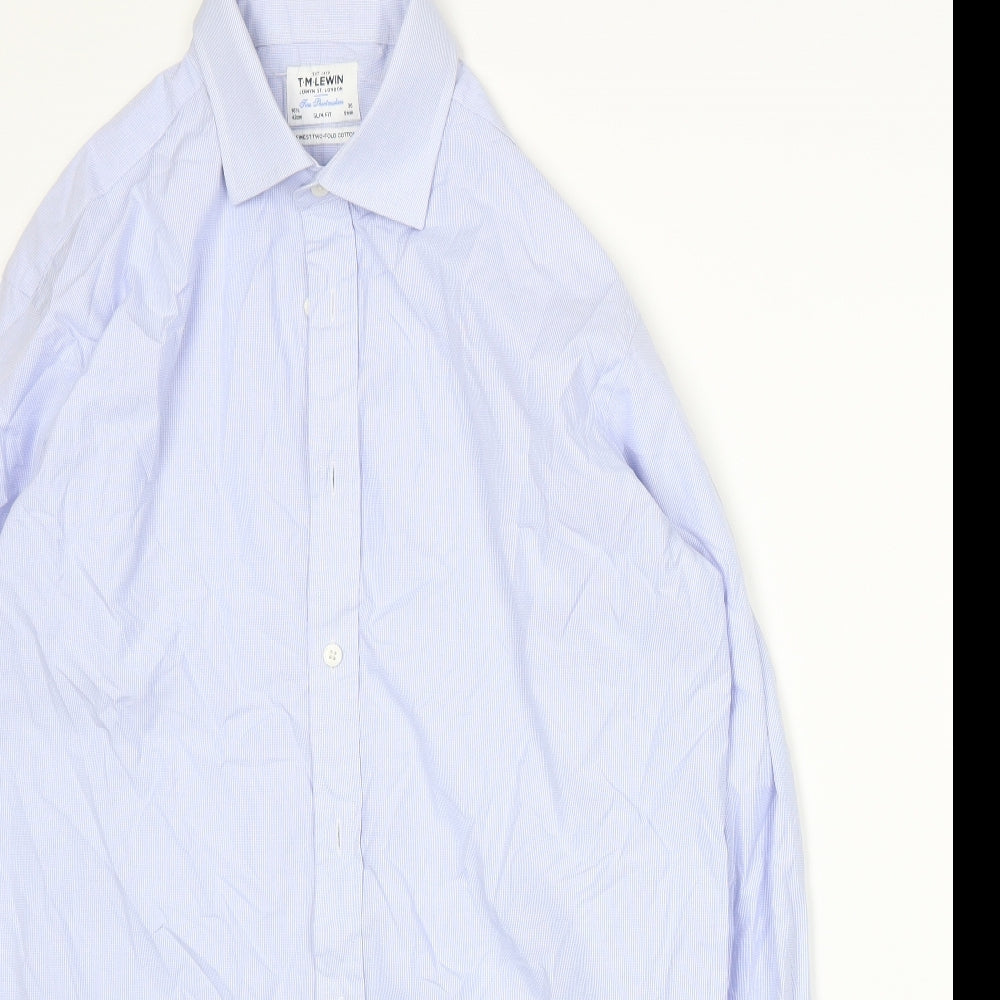 T.M.Lewin Mens Blue    Dress Shirt Size 16.5