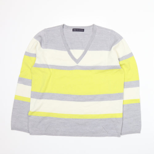 Marks and Spencer Womens Yellow Striped Knit Pullover Jumper Size 14