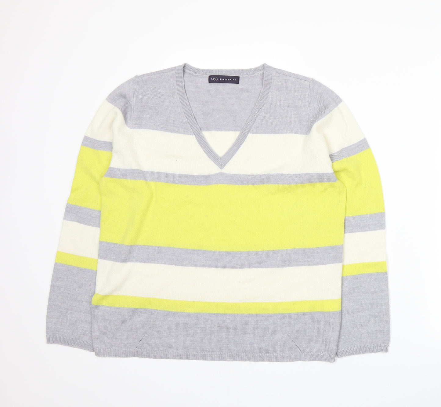 Marks and Spencer Womens Yellow Striped Knit Pullover Jumper Size 14