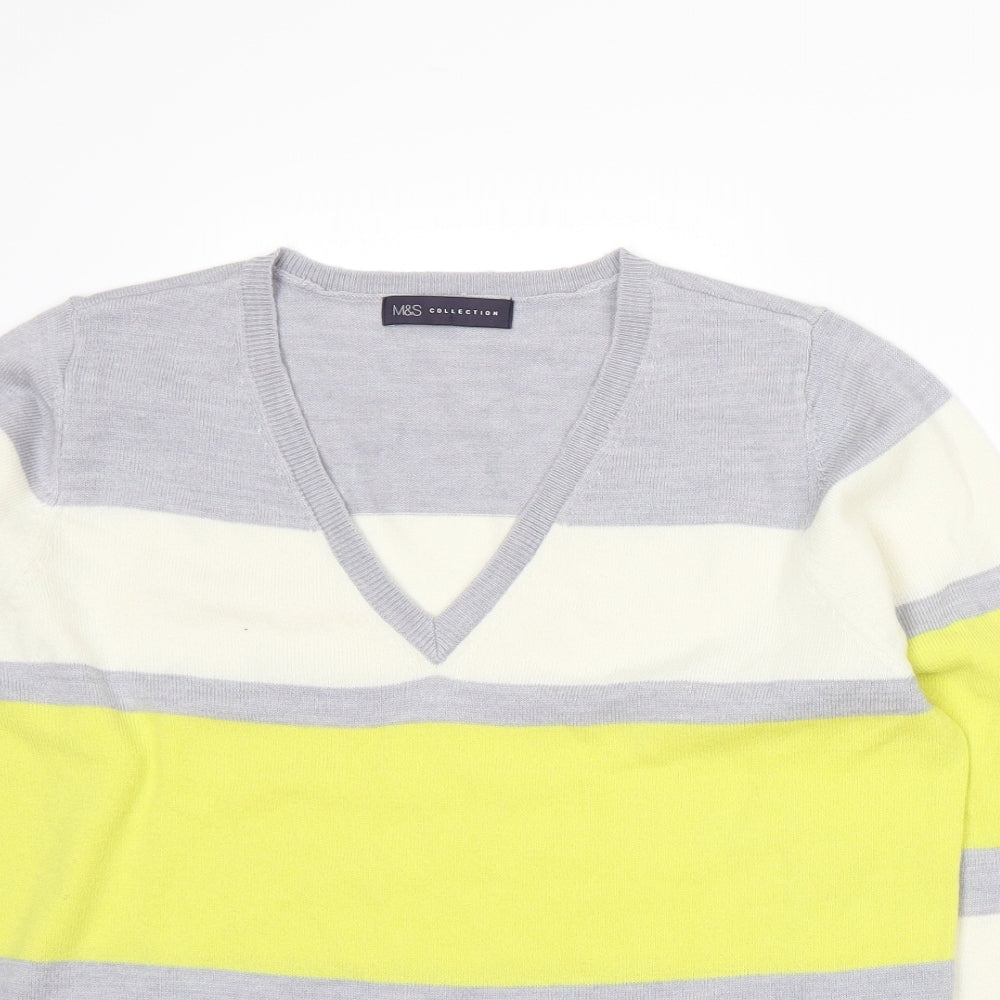 Marks and Spencer Womens Yellow Striped Knit Pullover Jumper Size 14