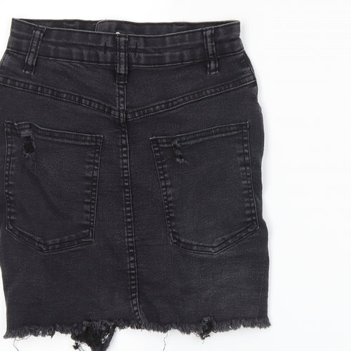 PRETTYLITTLETHING Womens Grey  Denim Straight & Pencil Skirt Size 6