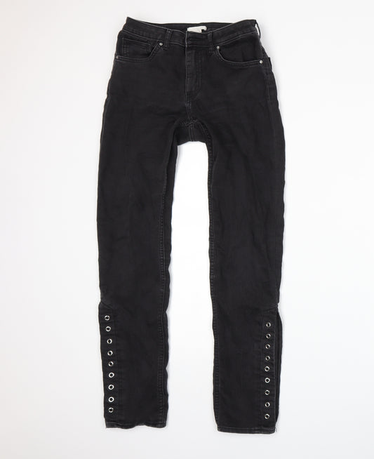 Front view of H&M women’s grey skinny jeans, size UK 10, 28-inch leg