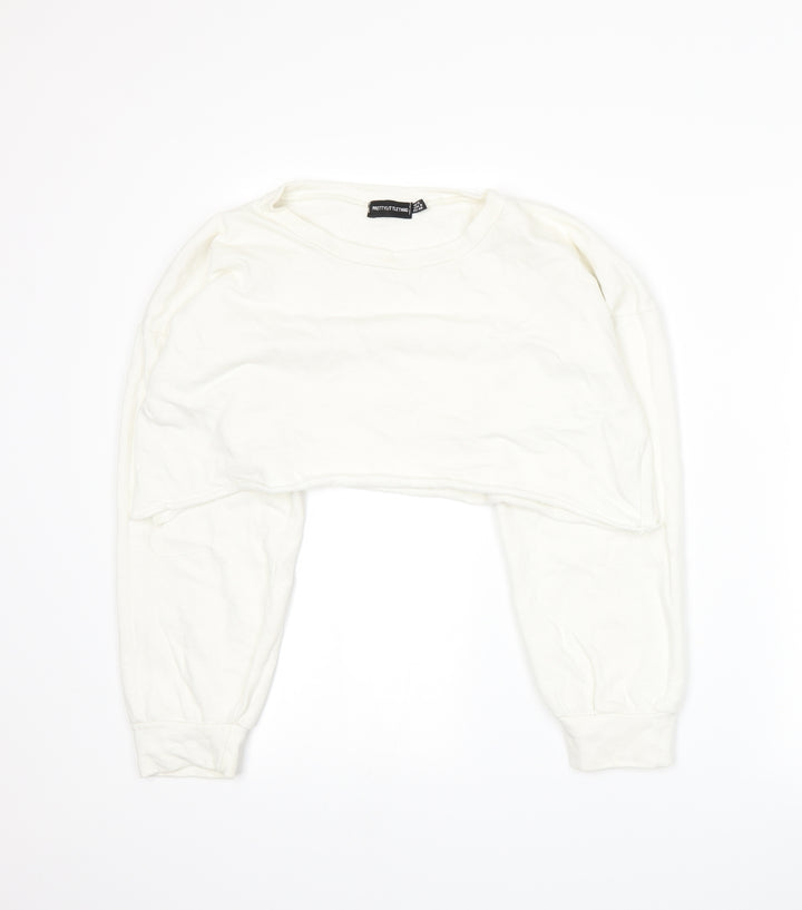 PRETTYLITTLETHING Womens White  Jersey Pullover Sweatshirt Size 12