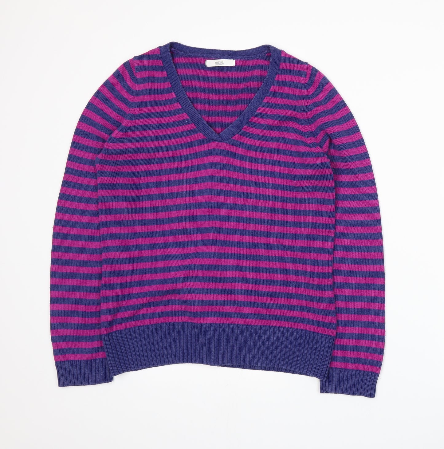 Marks and Spencer Womens Purple Striped Knit Pullover Jumper Size 12