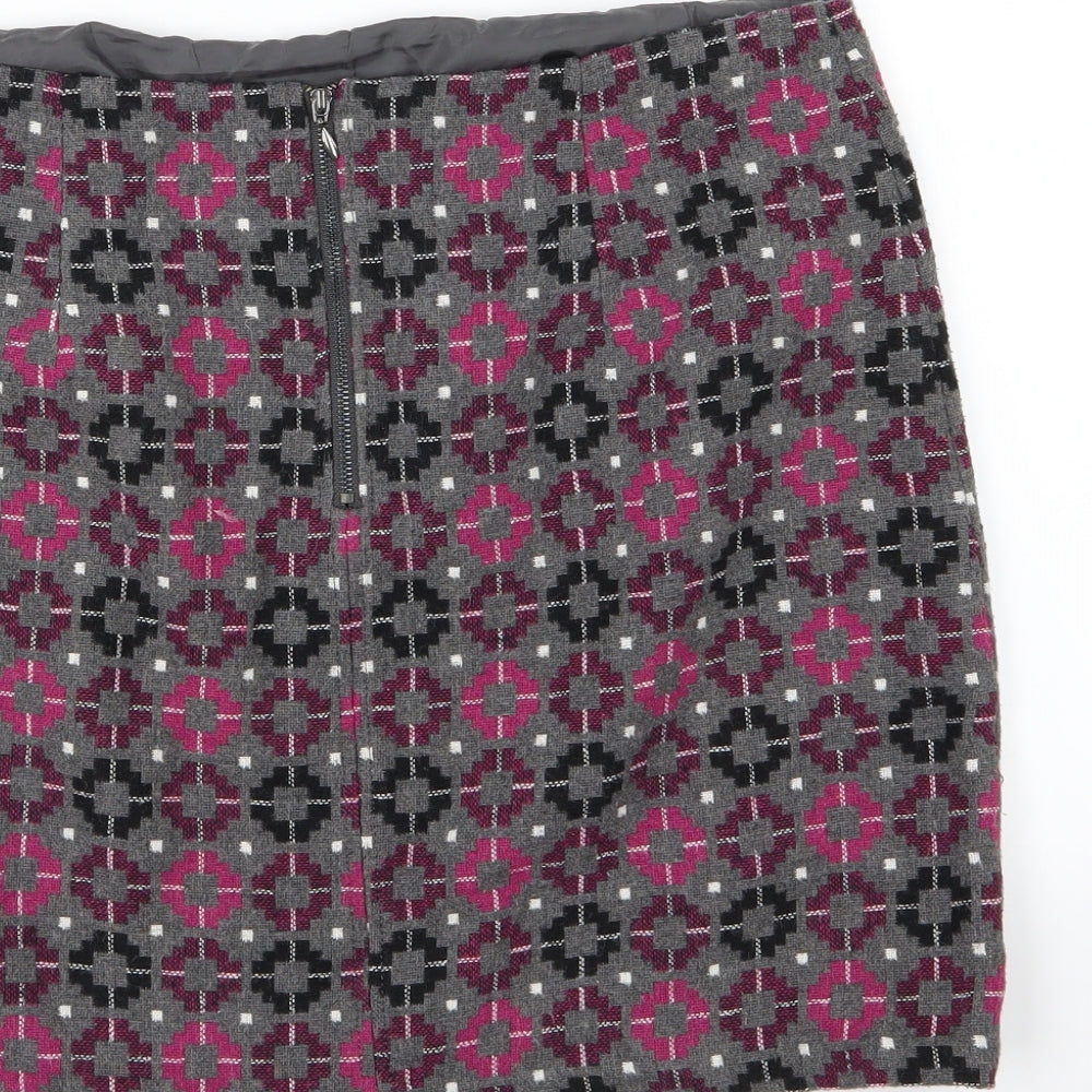 Marks and Spencer Womens Grey Geometric  A-Line Skirt Size 34 in