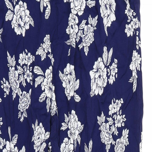 New Look Womens Blue Floral Jersey Trousers  Size 14 L29 in
